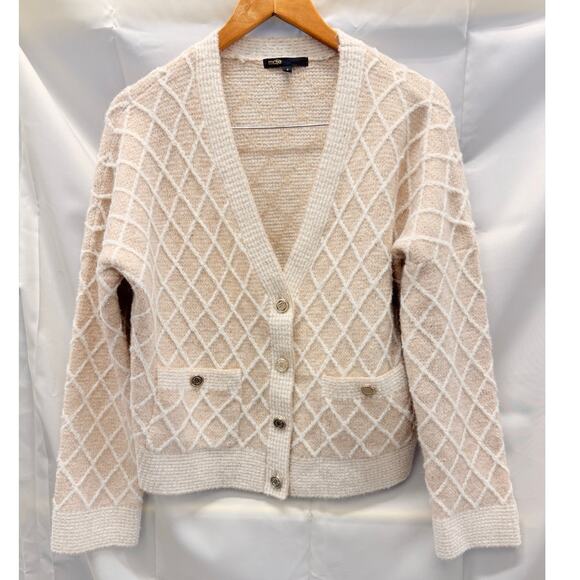 MAJE Moovida Metallic Cardigan Sweater In Camel Fall Preppy Minimalist Luxury - Picture 5 of 7